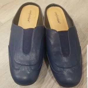 Mule Casual Flat Leather Padded Shoes Slip On 8.5 Blue Comfort Memory Vintage